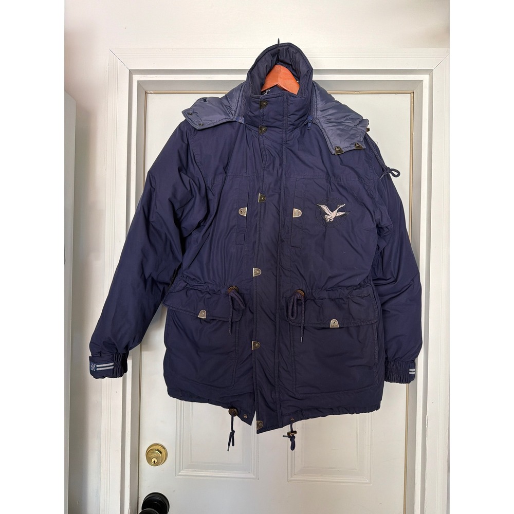 Vintage Triple FAT Goose Mens Navy Blue Puffer Parka Hooded Jacket Heavyweight M